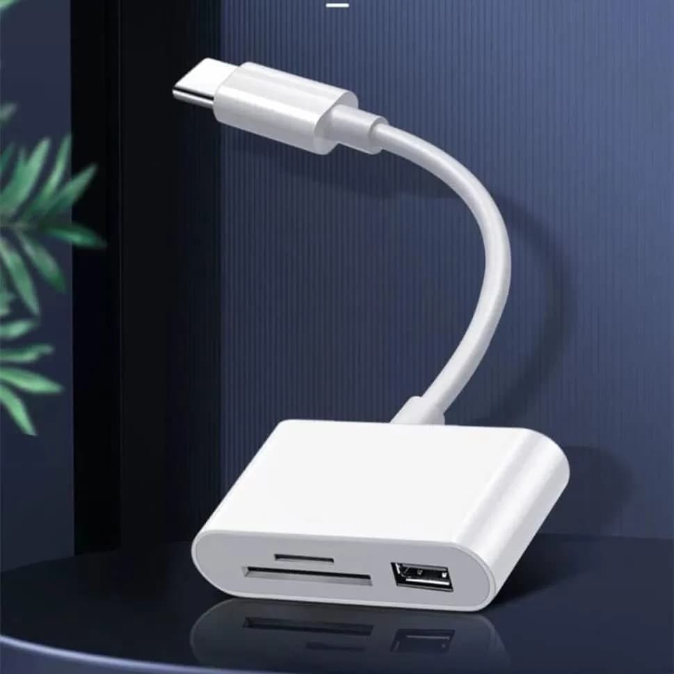 Adattatore Type C Lettore di Schede TF SD OTG Writer Compact Flash USB-C 3-in-1 Compatibile con iPhone 15 Pro iPad