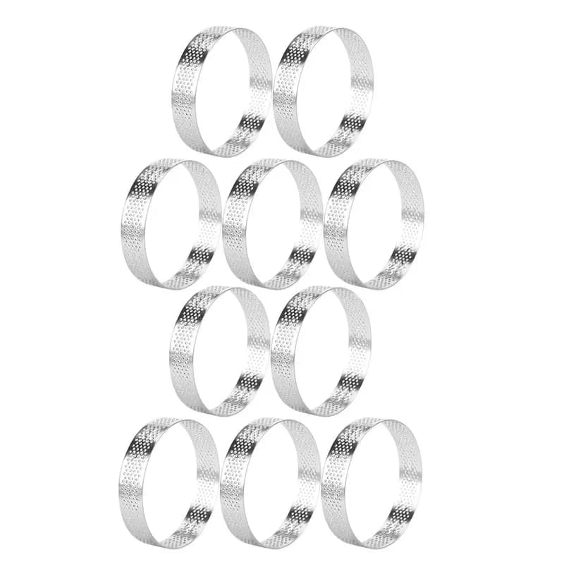 AA51 Stainless Steel 10Pcs 12Cm Circular Tart Rings With Holes Cake Mousse Mold Kitchen Fruit Pie Quiches Baking Mould Tool