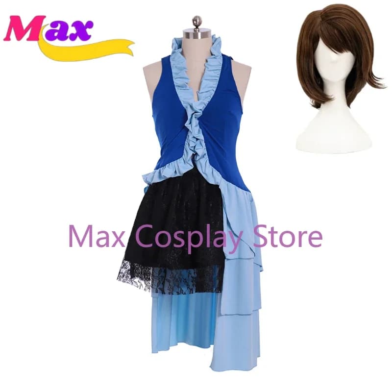 Max Game Final Fantasy Yuna Costume Cosplay Costume da donna sexy con top blu e gonna Abiti da gioco di ruolo per feste di carnevale di Halloween