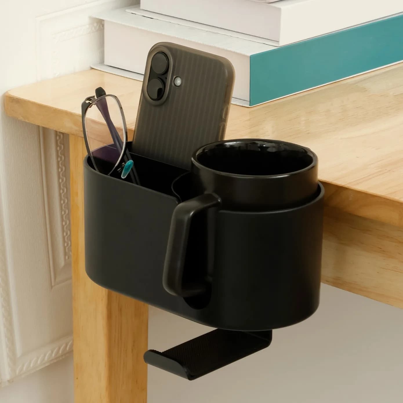 Portabicchieri da scrivania 4 in 1 Gancio per cuffie Clip universale regolabile a prova di perdite sul tavolo Porta tazza da caffè Organizzatore da scrivania da gioco