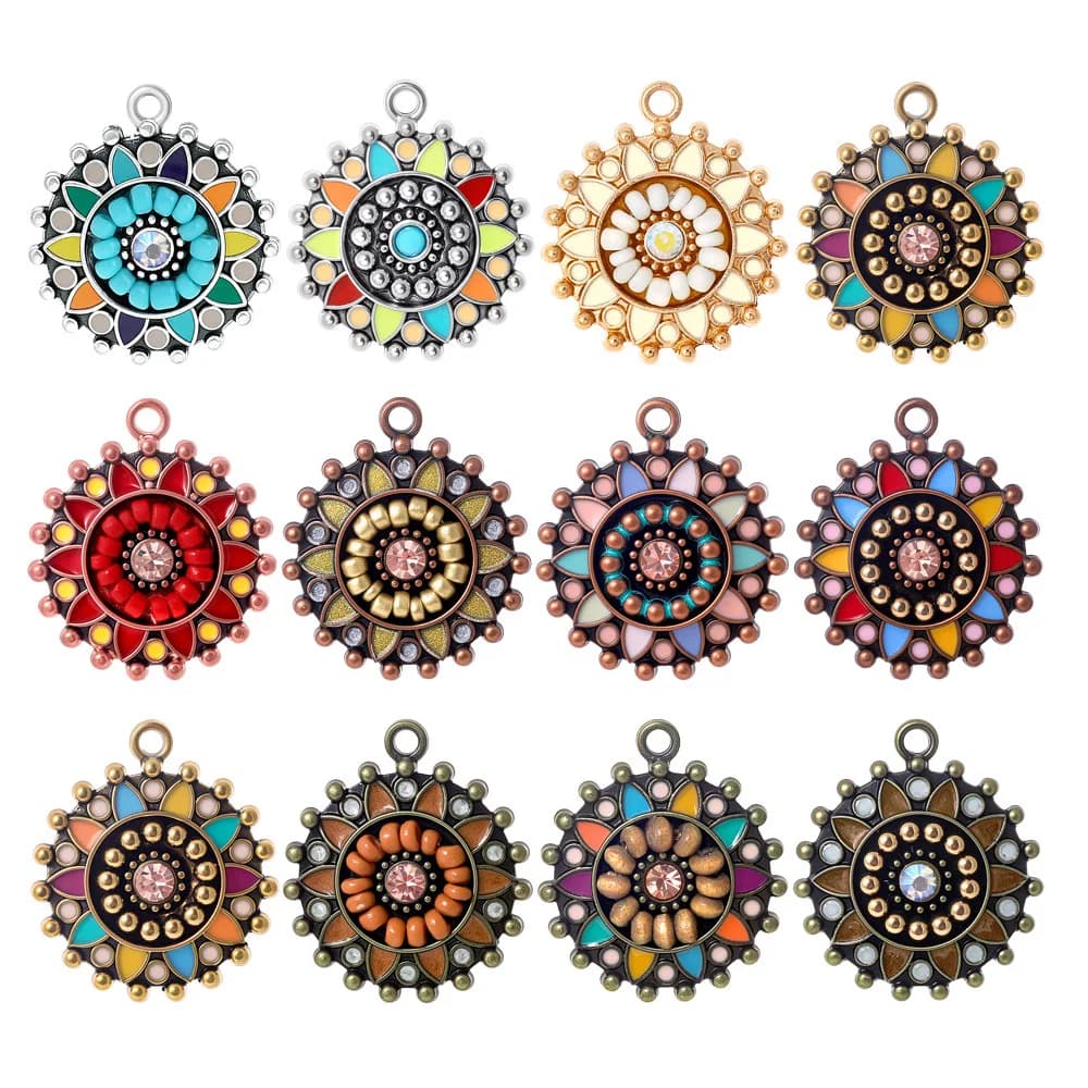 Vintage Bohemia Ethnic Enameling Round Charms Pendants for DIY Jewelry Making Women Ladies Earrings Necklaces Accessories Parts
