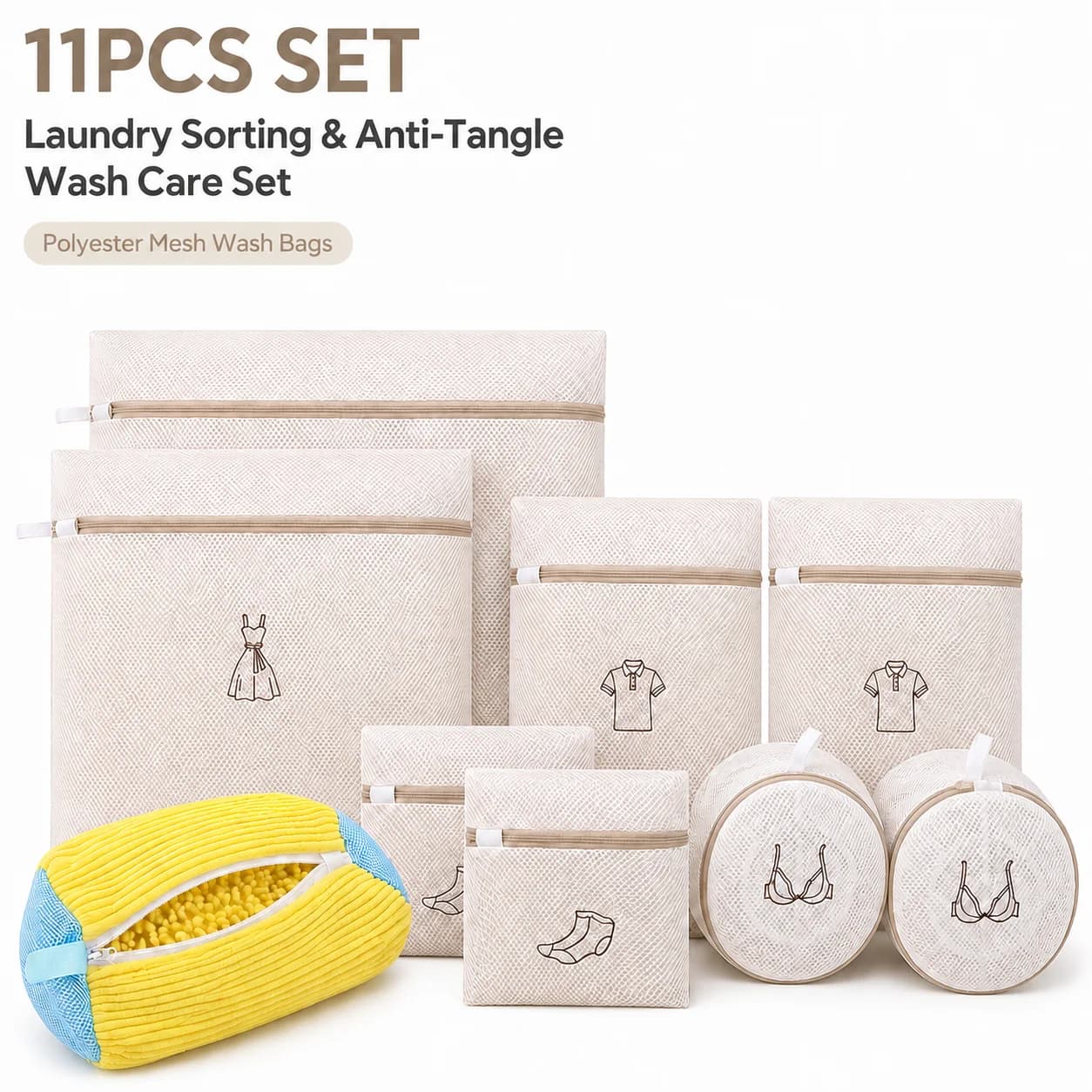 11pcs Laundry Mesh Bags Set, Bra & Shoe Wash Bags, Anti-Tangle Laundry Organizer for Delicates Socks Underwear Sweaters
