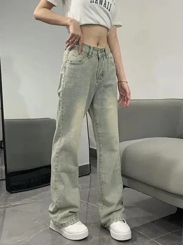 High Waist Straight Leg Light Wash Denim Jeans Women's Spring Summer New Style Slimming Long Pants Loose Fit Floor Length