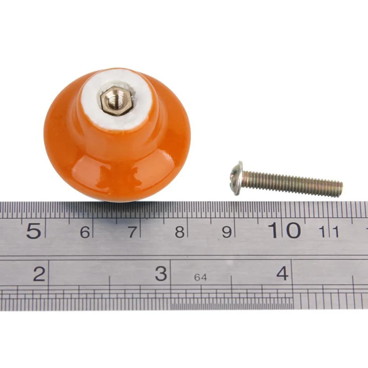 Set di 5 maniglie rotonde in ceramica arancione per armadietti, cassetti, guardaroba, cassettiere, porte, dimensioni moderne 24 mm