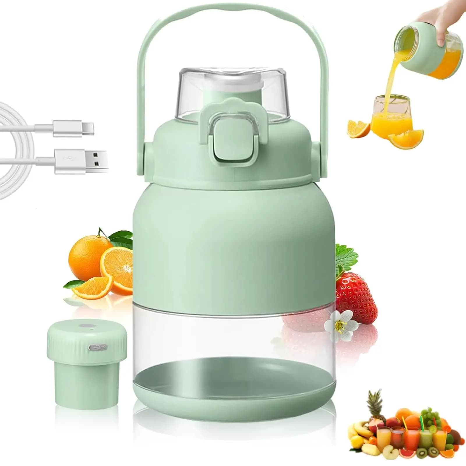 Portable Electric Squeezer and Smoothie Blender, 28 Oz, for On-the-Go Fresh Juices, with Cannuccia and 2 Covers, Mini Fruit Blender