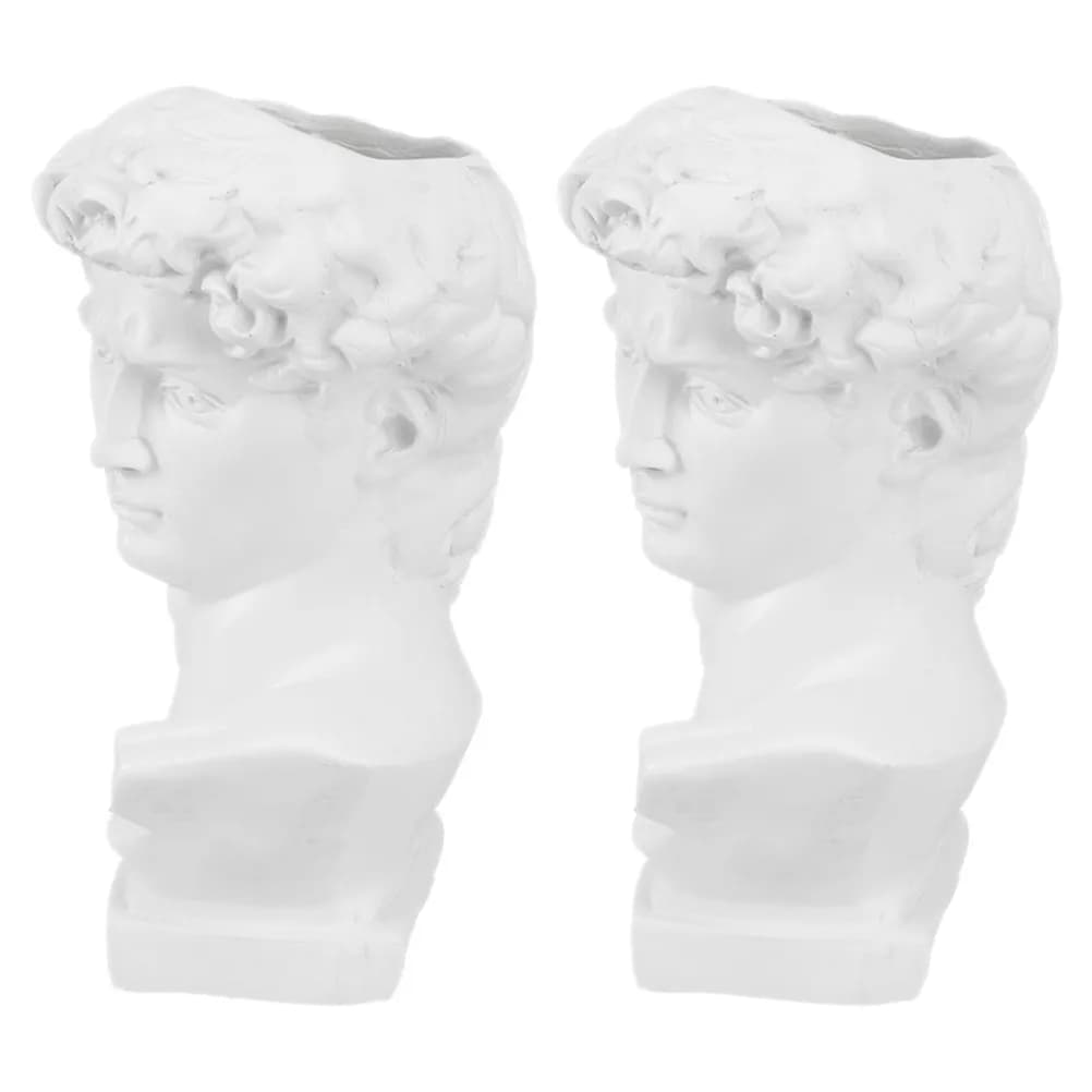 Set di 2 Organizzatori da Scrivania a Forma di Testa di David, Portapenne in Resina, Scultura Decorativa, Portaoggetti Estetico per Ufficio, Scuola e Casa