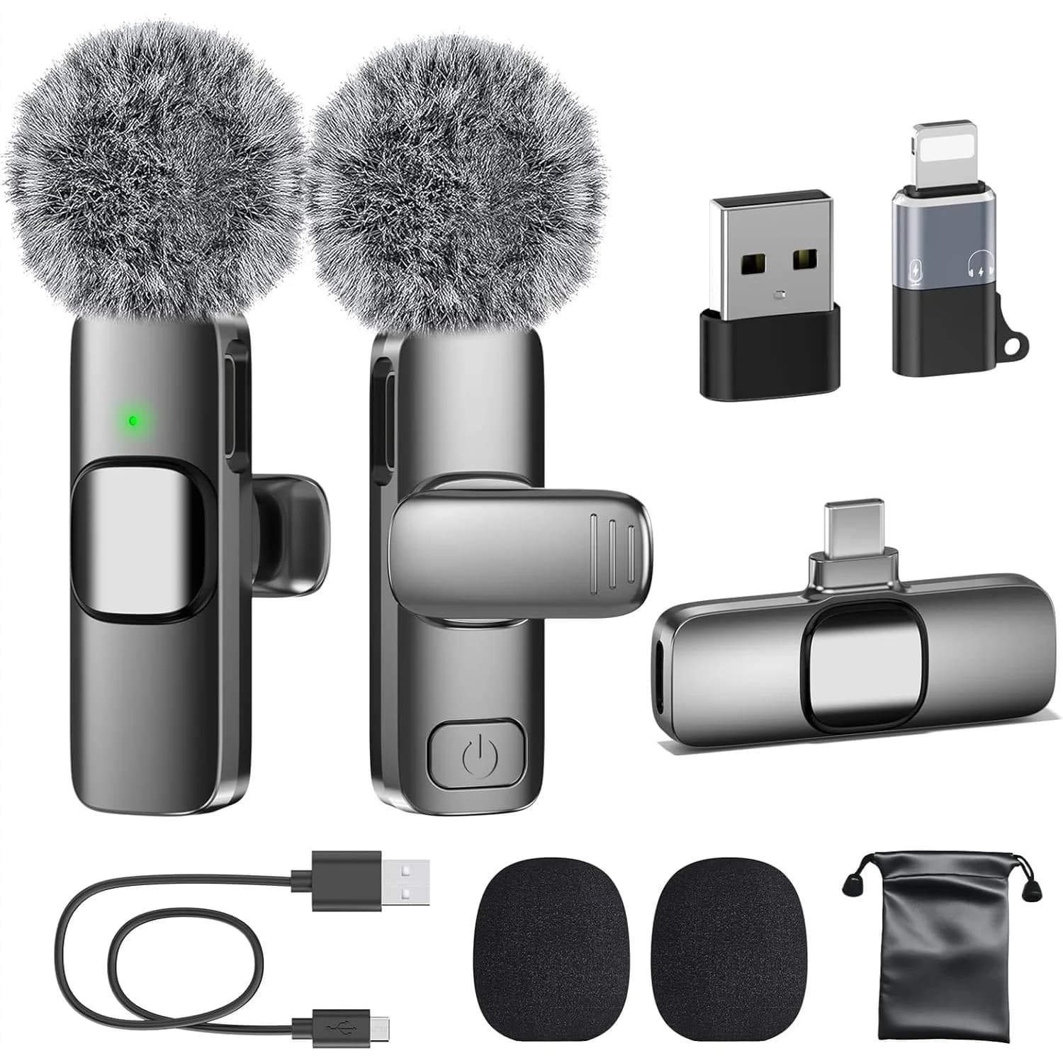 Microfono Lavalier Wireless con Riduzione del Rumore, Mini Microfono USB C per iPhone 16/15/14/Android, Batteria 12H, Portata 65ft per Vlog