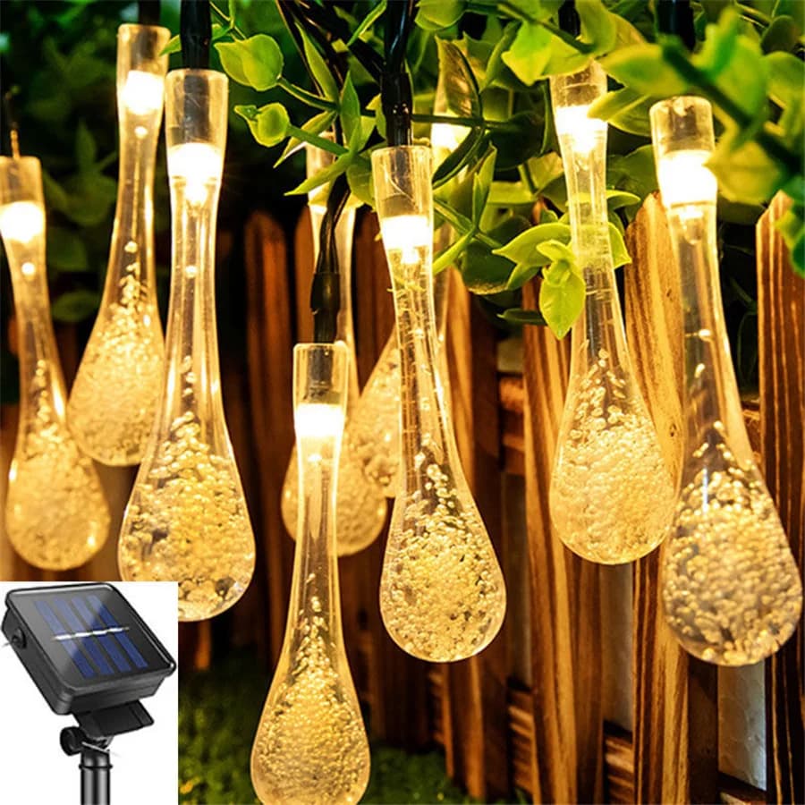 Goccioline d'acqua Ghirlanda di Natale solare Luci della stringa Impermeabile per esterni 20/30/50 LED Luci Fariy per la decorazione della festa nuziale del giardino