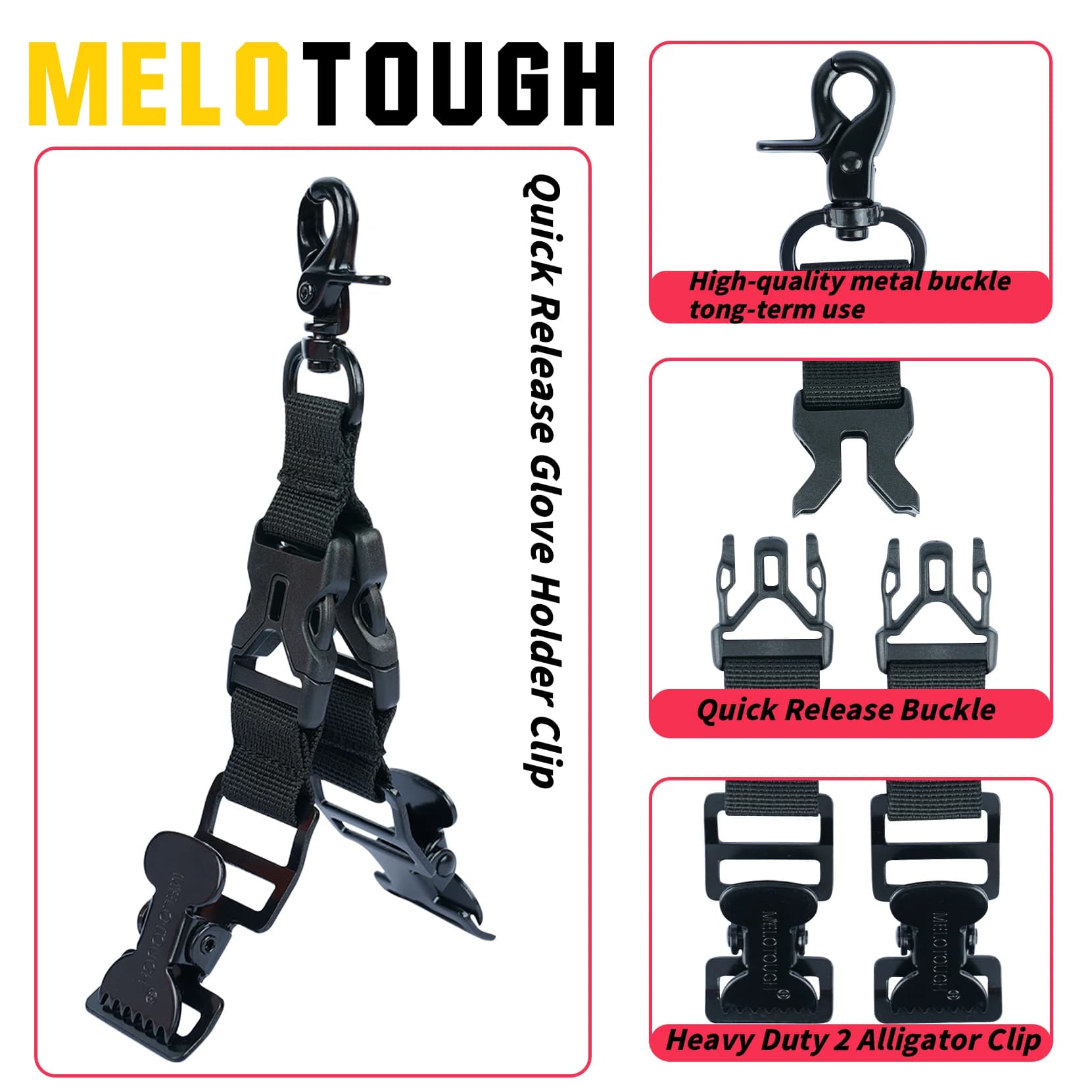 MELOTOUGH Clip porta guanti a sgancio rapido per guanti da lavoro Cinturino per guanti antincendio Porta guanti con clip a coccodrillo