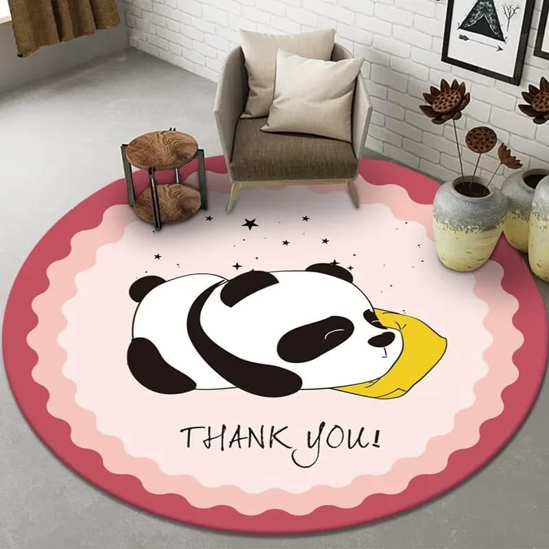 Round carpets printed with cartoon panda for the house, living room, bedroom, yoga mat, children's room furniture, children's games, soft carpets