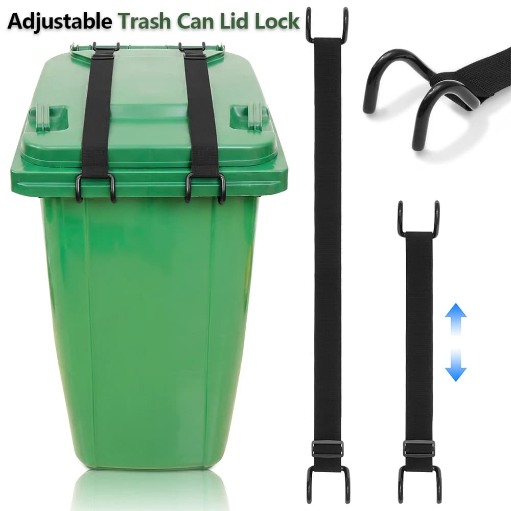 Adjustable Trash Can Lid Lock Animal Proof Garbage Bin Lock Heavy Duty Double Claw Windproof Secure Bin Lid Holder for Outdoor