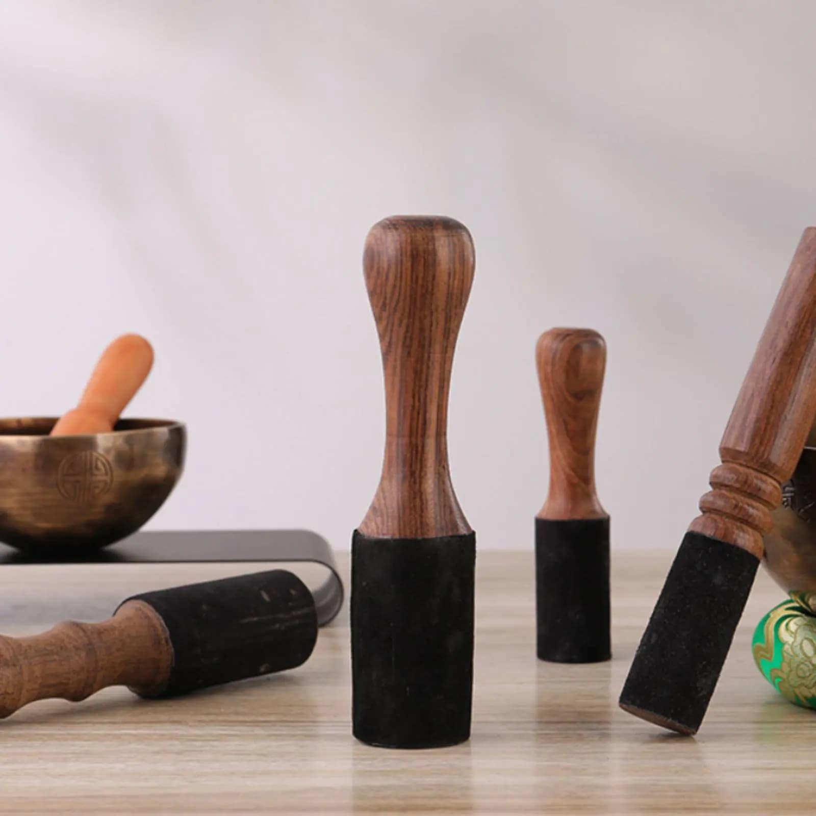 Tibetan Singing Bowl Mallet Sturdy Wood Wooden Singing Bowl Stick Suede Wooden Mallet Deep Soothing Tones