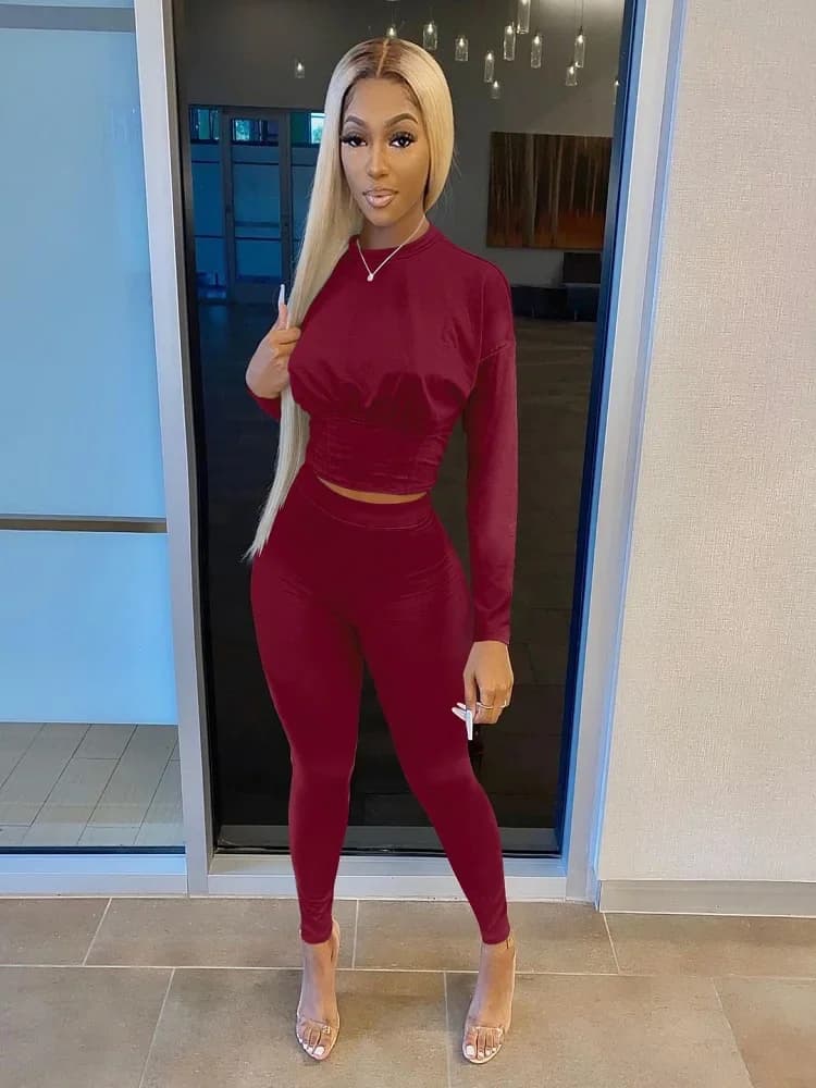 2023 fall new women color pure sports suit casual in two pieces