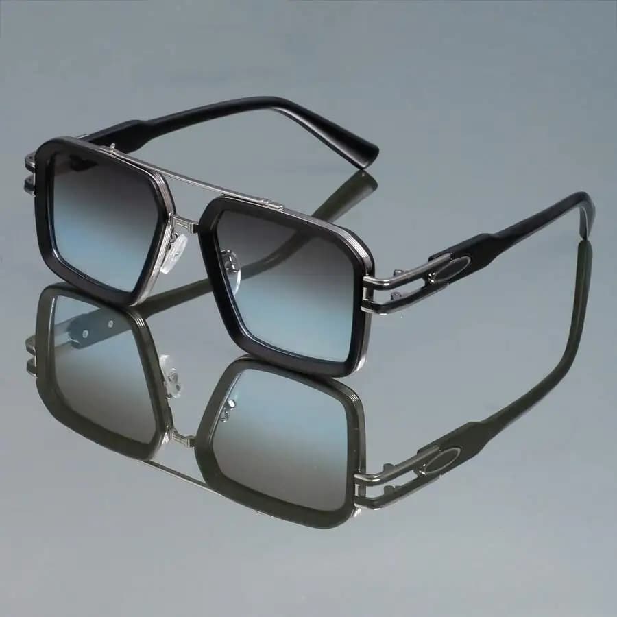 Double Beam Square Frame Sunglasses With Metal Stitching Black Non Prescription