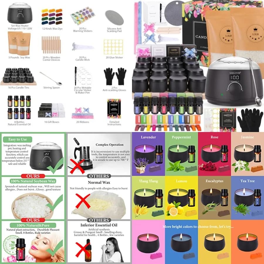 Candle Making Kit for Adults with Hot Plate, DIY Starter Soy Candle Making Supplies/Kit - Perfect as Home Decorations Black