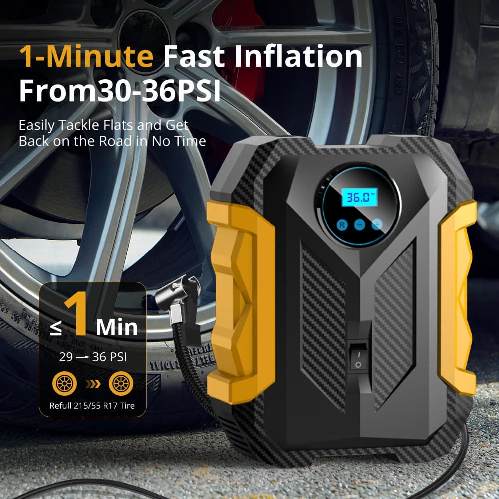 Compressore d'Aria Portatile di Precisione Carsun - Pompa per Gonfiaggio Rapido di Pneumatici per Auto, Moto, Bici e Palloni Sportivi