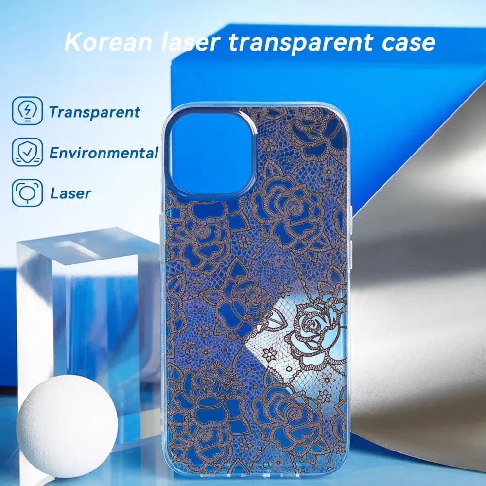 Girly Cute lace pink design Phone Case Laser gradient Transparent Phone Case For iPhone 17 16 15 14 13 12 Pro Max Plus