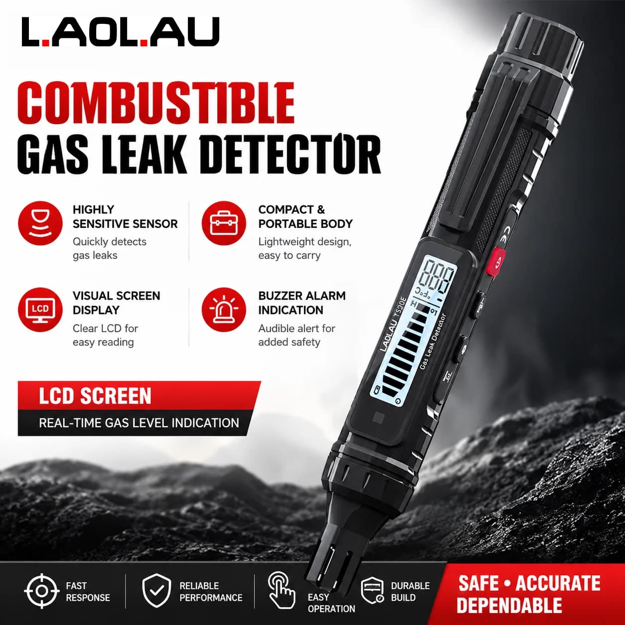 Portable Natural Gas Leak Detector Household Combustible Gas Tester Audible & Visual Alarm Detect Methane Propane Natural Gas