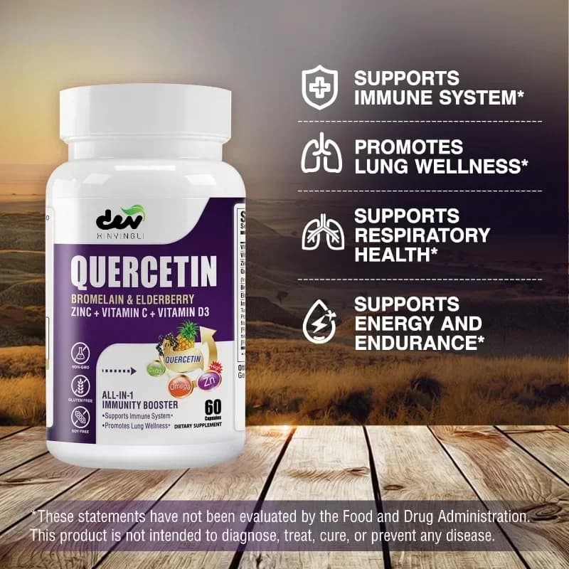 Quercetin contains bromelin, oak, vitamins C and D3, zinc and elder, immune and respiratory support supplements for lungs