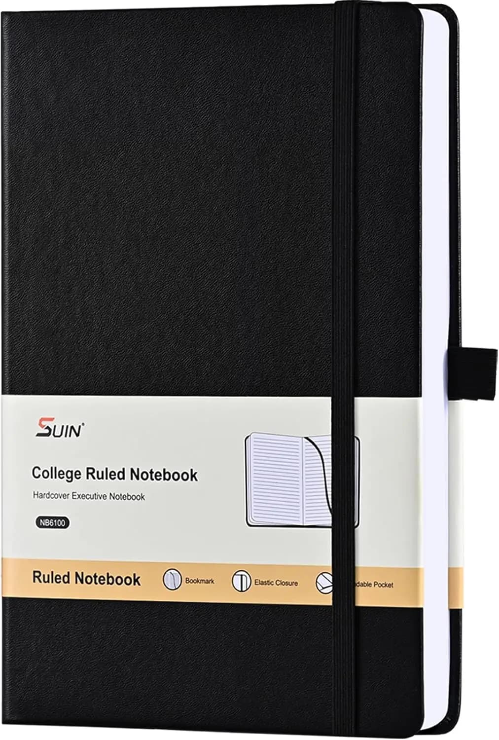 Leather Journal Notebook with Lined Pages for Work, School, and Travel, 160 Pages 100 GSM Paper, 5.5x8.3 Inch, Black