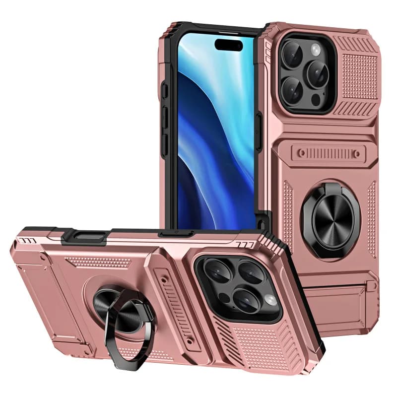 360 ° Phone Case with portfolio card slot with rotating metal car bracket for iPhone 16 Pro Max E 14 11 13 15 Pro Max Rear bumper cover