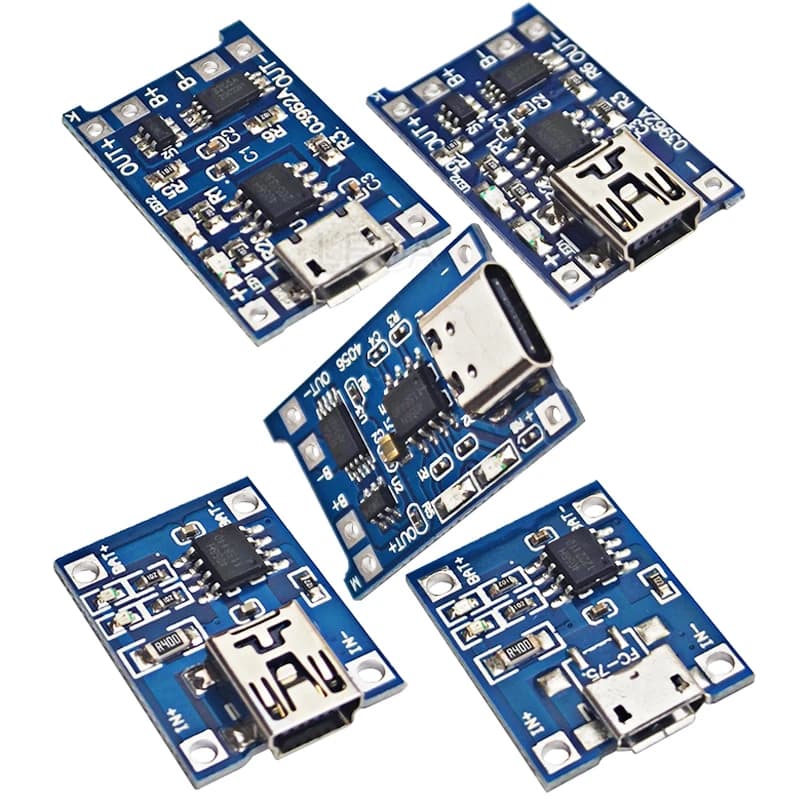 Set di 3 Moduli Caricabatterie al Litio TP4056 5V1A 18650 con Protezione, Doppia Funzione, per Micro USB/Type-C/Mini USB
