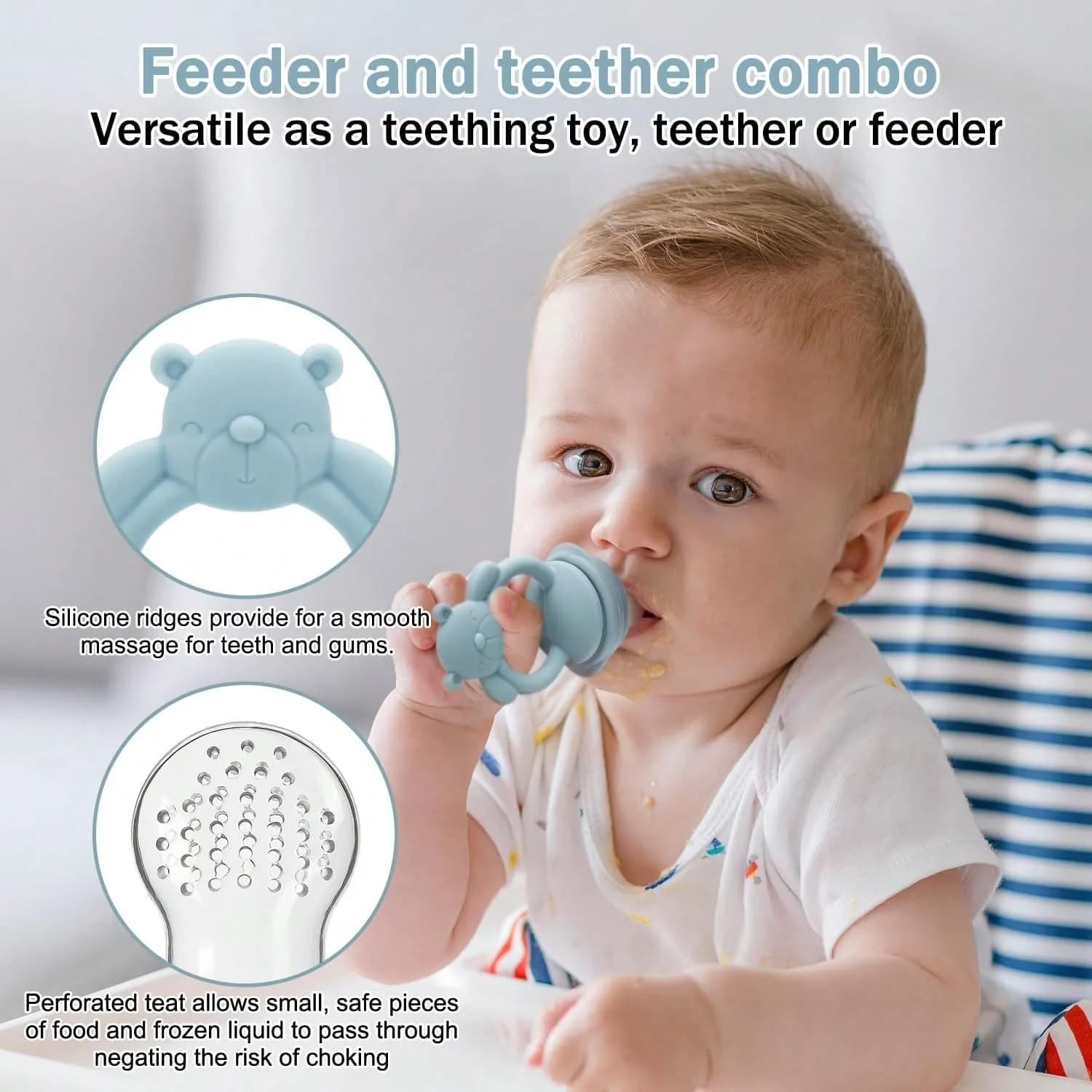 1 set di mini massaggiagengive per orsi, compresi 3 diverse dimensioni di sacchetti a rete per alimenti per bambini, bastoncini per la dentizione del bambino e mangiatoie per frutta