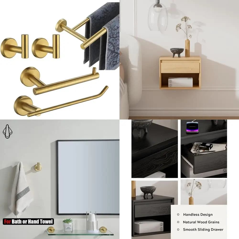 Set di accessori per il bagno in ottone dorato da 5 pezzi, supporto a parete, include portasciugamani, barra HT, porta TP, portasapone, porta fazzoletti