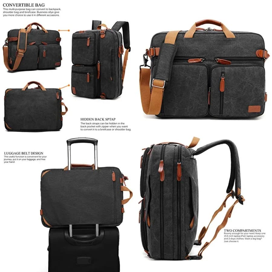 Zaino convertibile, borsa a tracolla, borsa per laptop, borsa a mano, valigetta da lavoro, zaino da viaggio multifunzionale, adatto per laptop