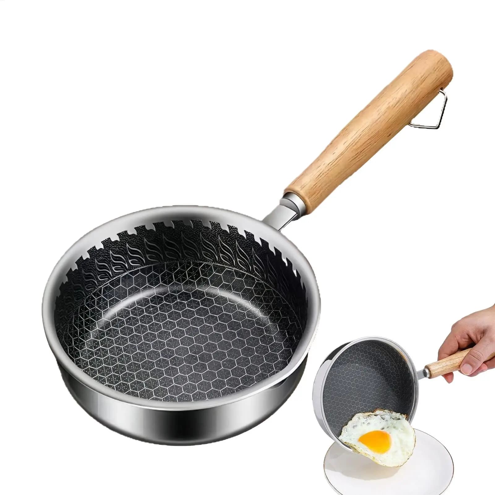 Mini Padella Antiaderente con Manico in Legno, Pentolino per Uova e Omelette, Lavabile in Lavastoviglie, per Casa, Hotel, Colazione, Piccola Pentola