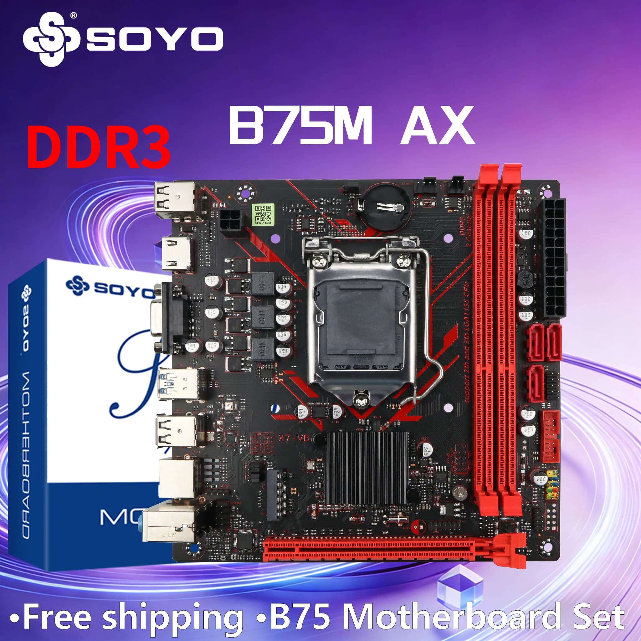 Scheda madre SOYO B75M DDR3-AX Intel LGA1155 Generazione xeon Componenti del computer Kit di gioco Scheda madre 8G PCIE3.0x8 M.2 SATA2.0