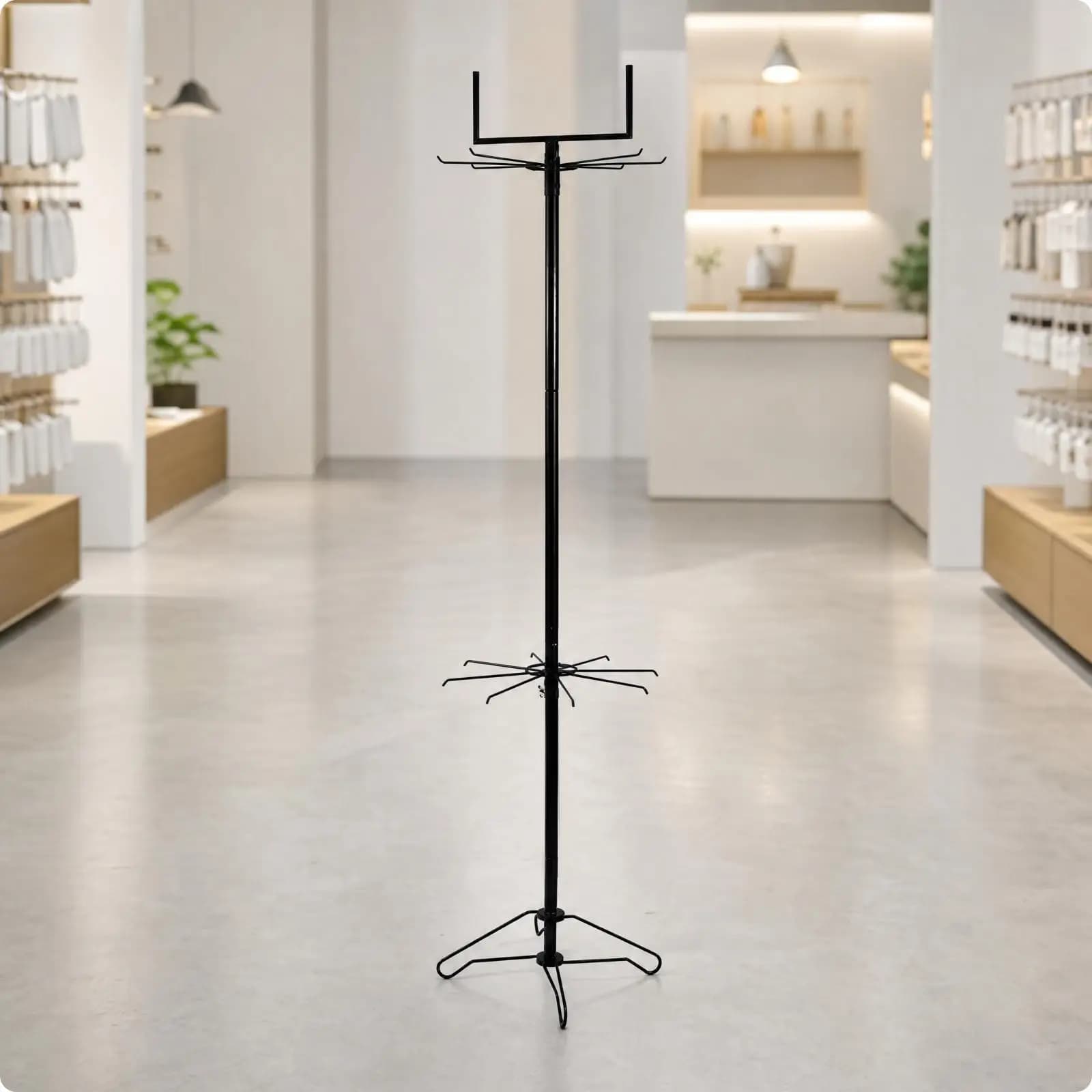 Black Metal Display Stand Rack with Hooks for Wind Chimes Jewelry Socks Gloves Retail Storage Shelf Unit