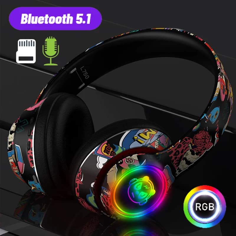 Cuffie da gioco Wireless Bluetooth 5.1 per telefono cellulare con microfono RGB cuffie da gioco leggere per PC per bambini PS4 Gamer supporto TF Card