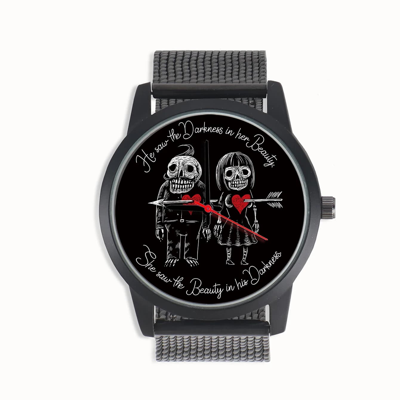 Negozio di fabbrica teschio cuore Design scheletro coppia stile Souvenir di san valentino regali freccia di cupido orologio da polso al quarzo da uomo