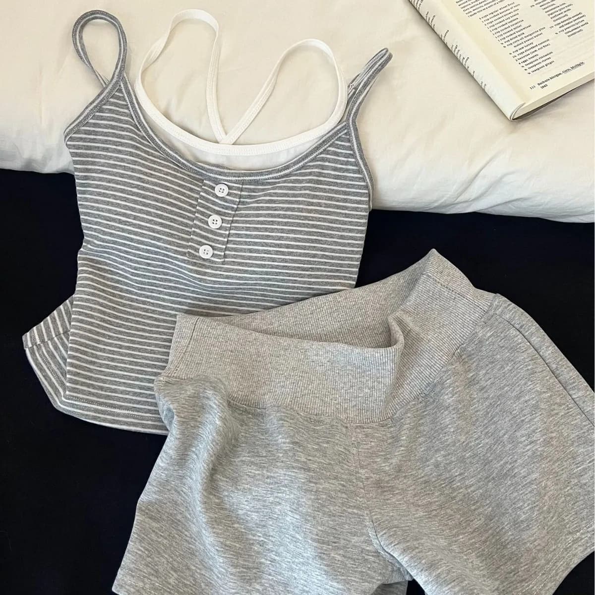 Lazy Simple Striped Padded Camisole Sleepwear for Women, Tank Top and Shorts Loungewear Set, Thin Summer Women's Clothing