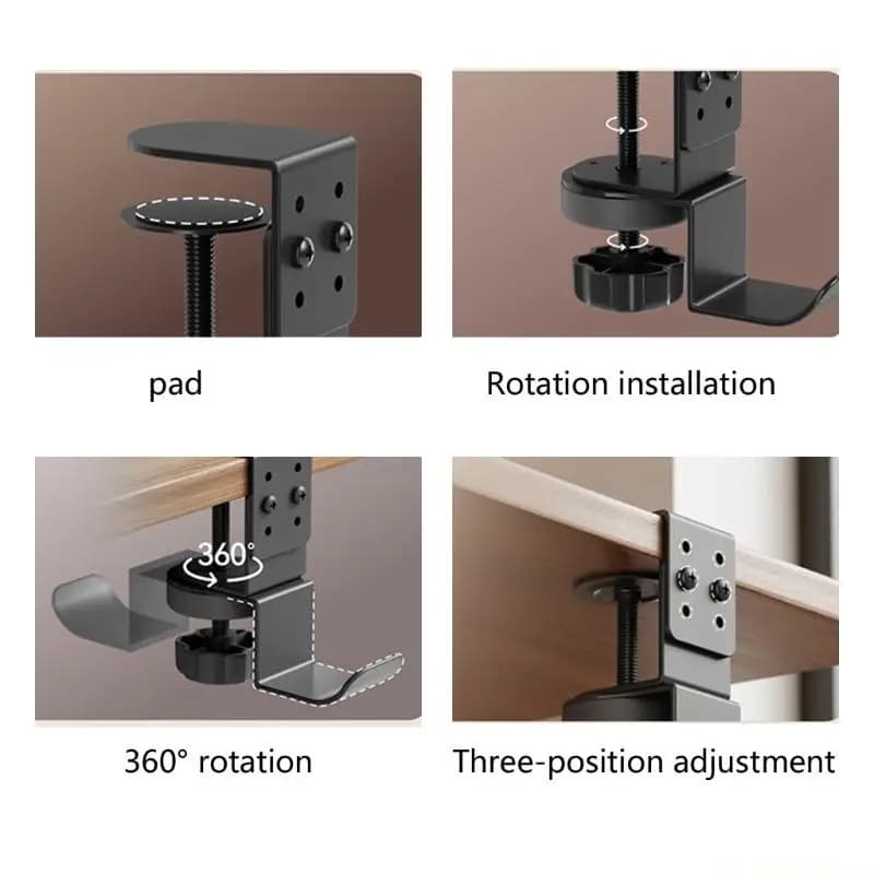 E56B Durability Carbon Steel Under Desk Headphone Stand Mountable Hanger For Home Use