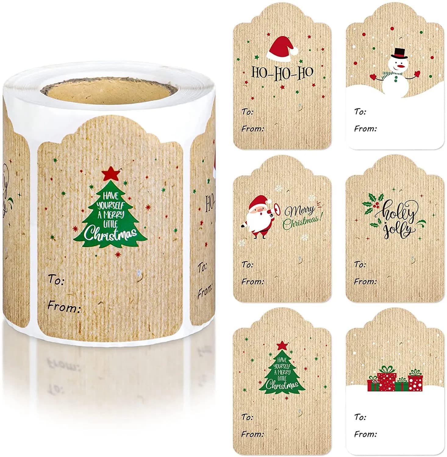 300Pcs/Roll Christmas Gift Name Tag Stickers for Presents Packing Name Writing Labels Christmas Themed Decor Self-adhesive Paper
