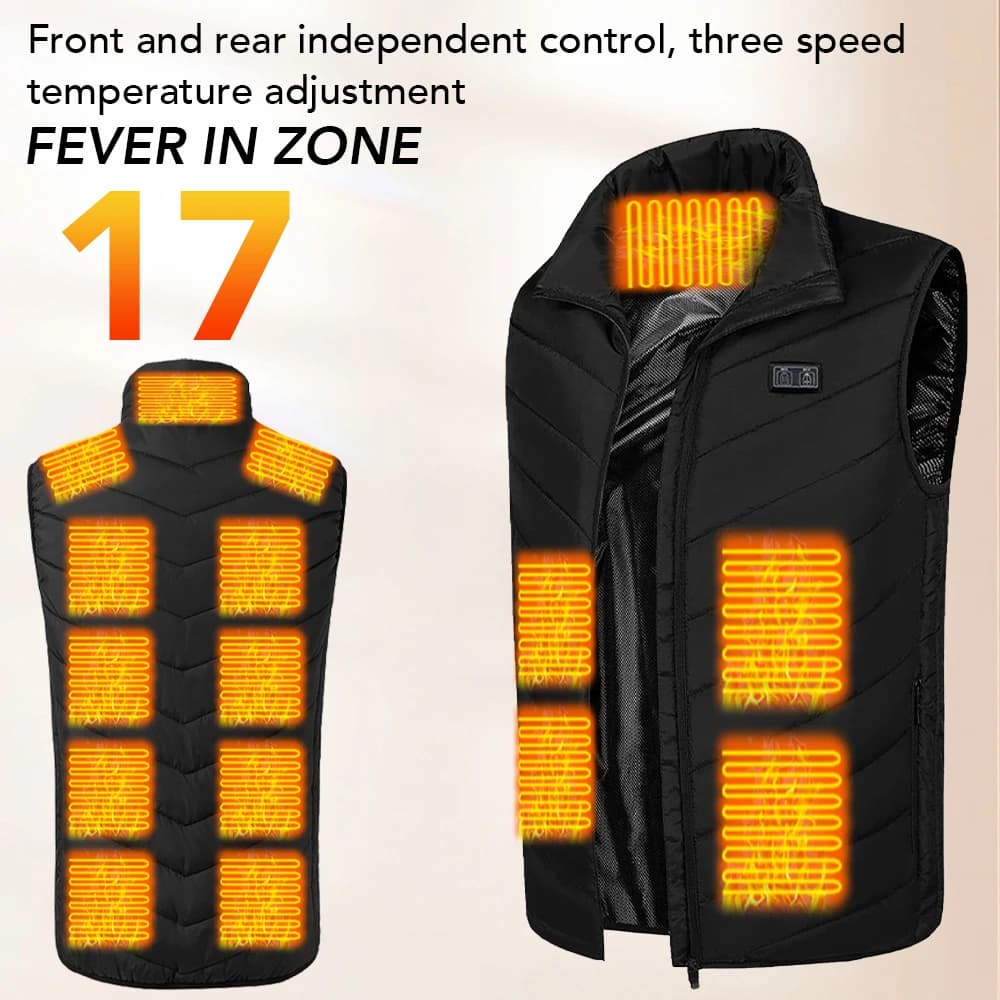 17 Areas USB Heated Jacket for Men Women Two Control Intelligent Constant Temperature Electric Heated Vest Winter Warm Clothing
