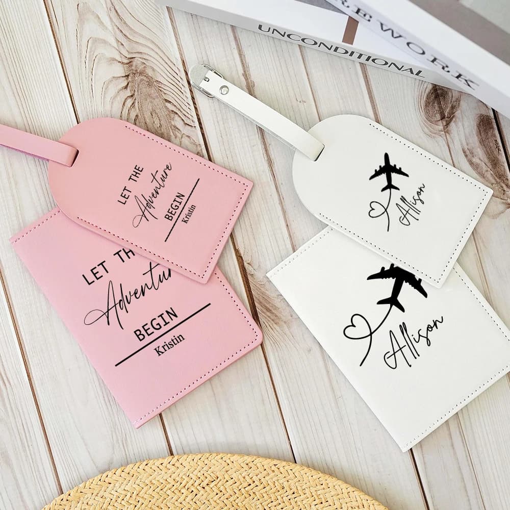Porta passaporto in pelle personalizzato e set di etichette per bagagli Etichetta per bagagli personalizzata con nome Regali di viaggio, regali per la luna di miele, bomboniere