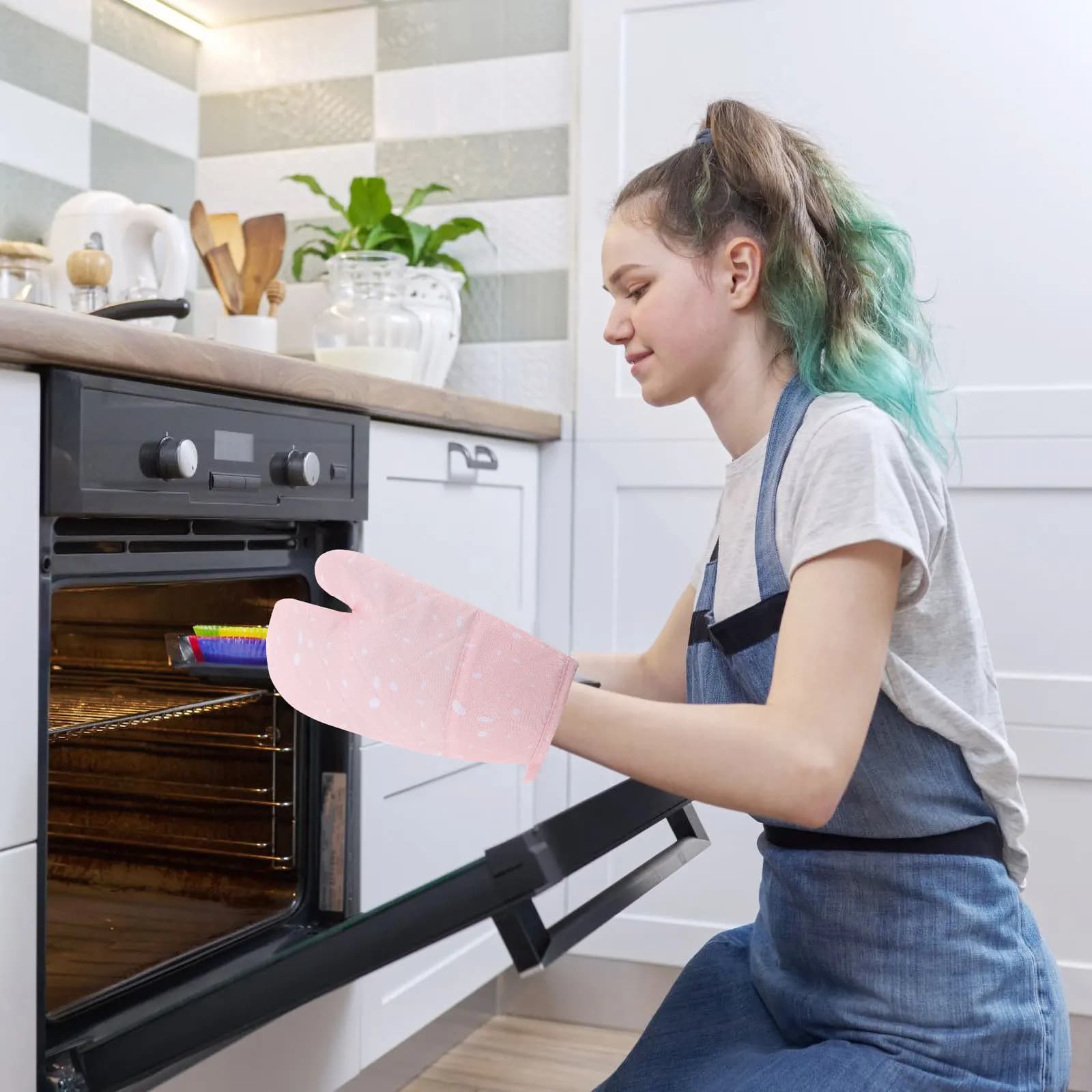 2 Guanti da Forno a Microonde in Silicone Spesso, Resistenti al Calore e Antiscivolo, per Cucina, Cottura, Barbecue, Friggitrice ad Aria e Preparazione Alimenti