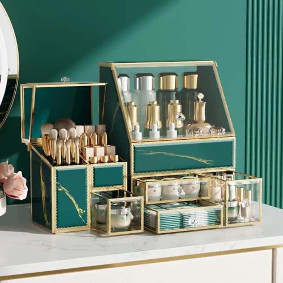 Organizer for Green Cheats, Large Container for Cosmetics, Brushes, Skewers and Perfume, Box for Women