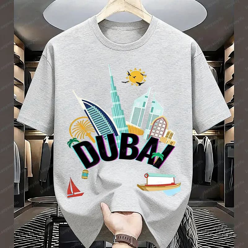 Uae Dubai City Camisetas T-shirt da uomo in cotone 100% Summer Classics Girocollo Manica corta Casual Sport Abbigliamento unisex