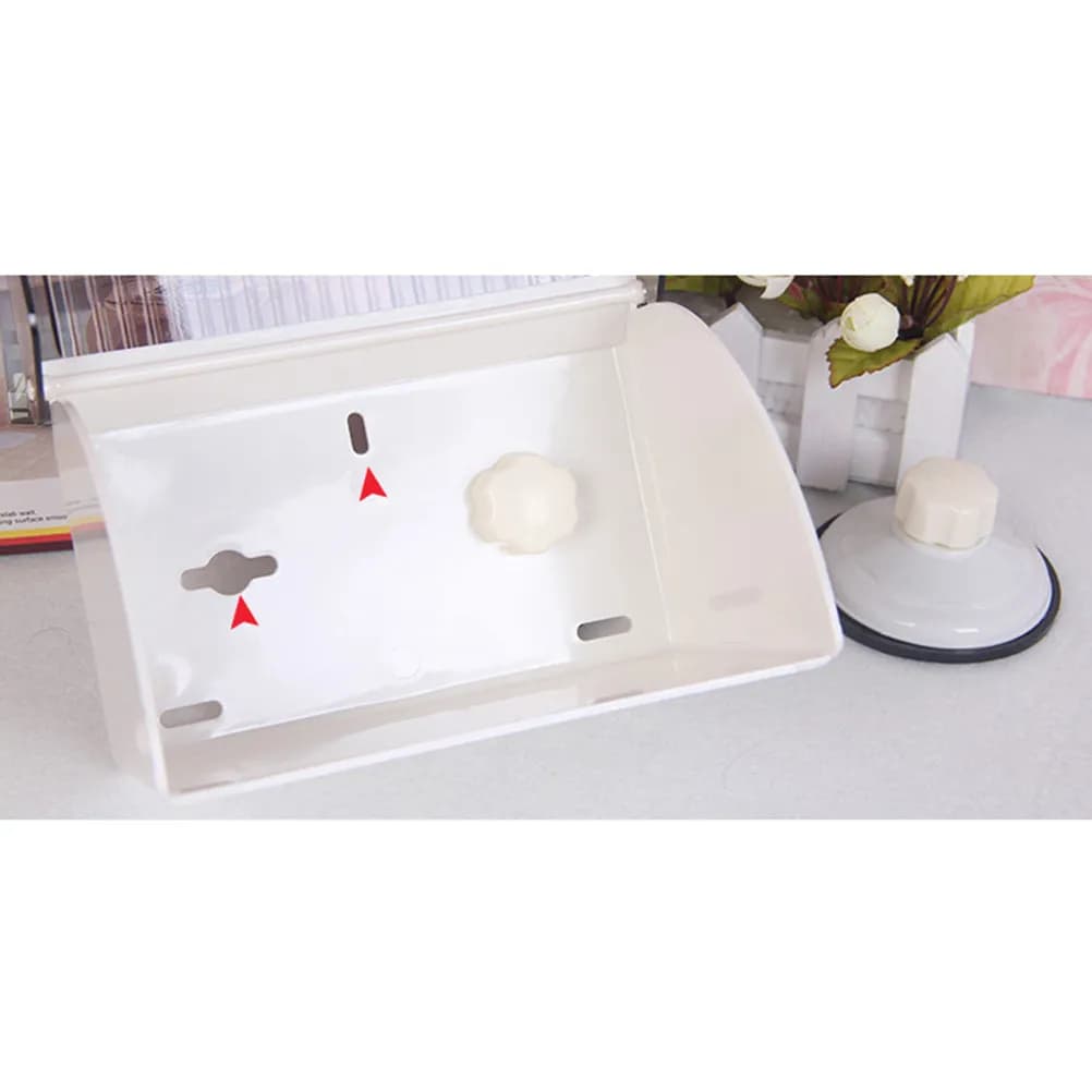 Waterproof Plastic Toilet Paper Holder Wall Mounted Suction Cup Roll Tissue Box Shelf with Upper Rack Phone Key Storage