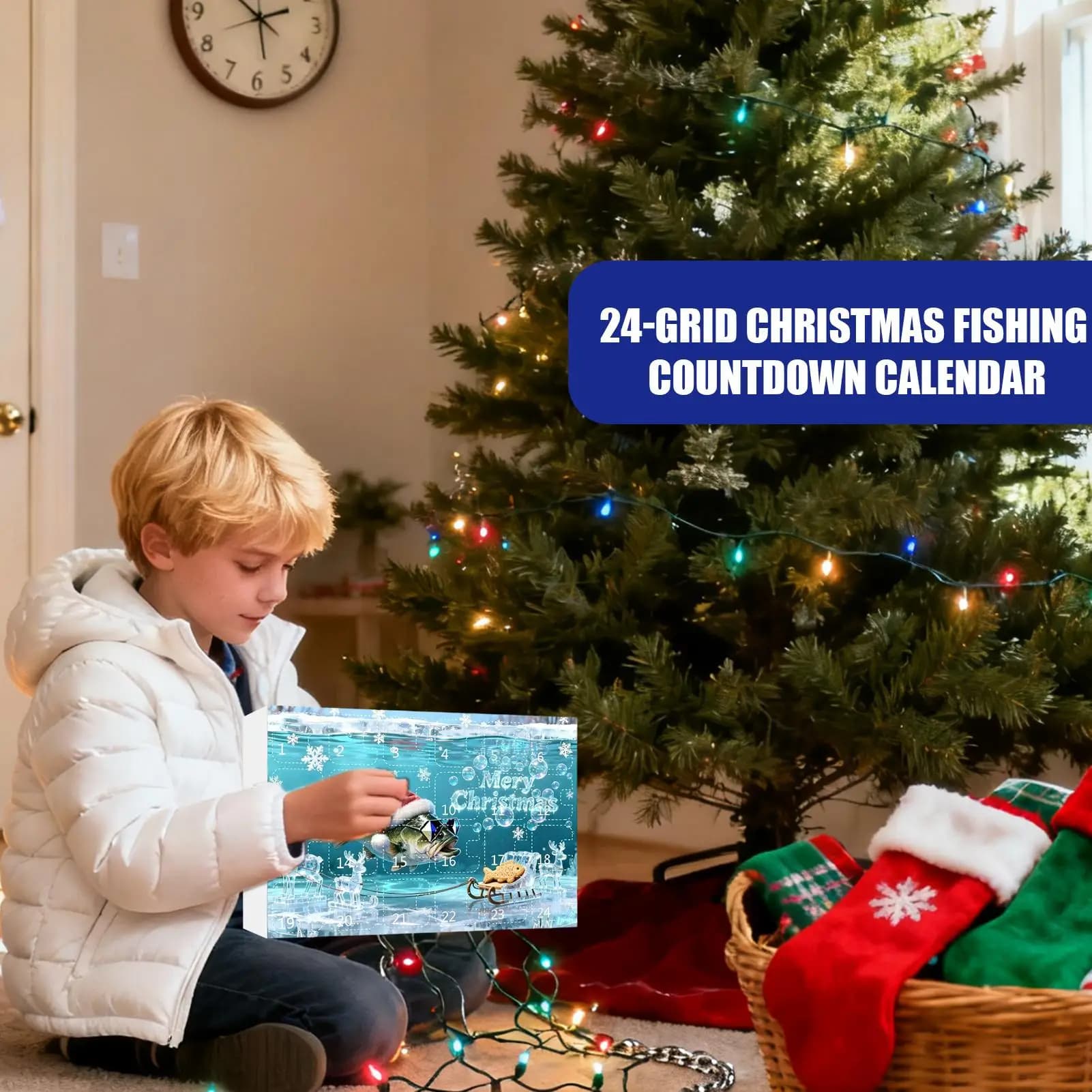 Calendario per il conto alla rovescia con esca da pesca Calendario per il conto alla rovescia con acqua salata d'acqua dolce Esche da pesca per amici pescatori Uomini Adolescenti