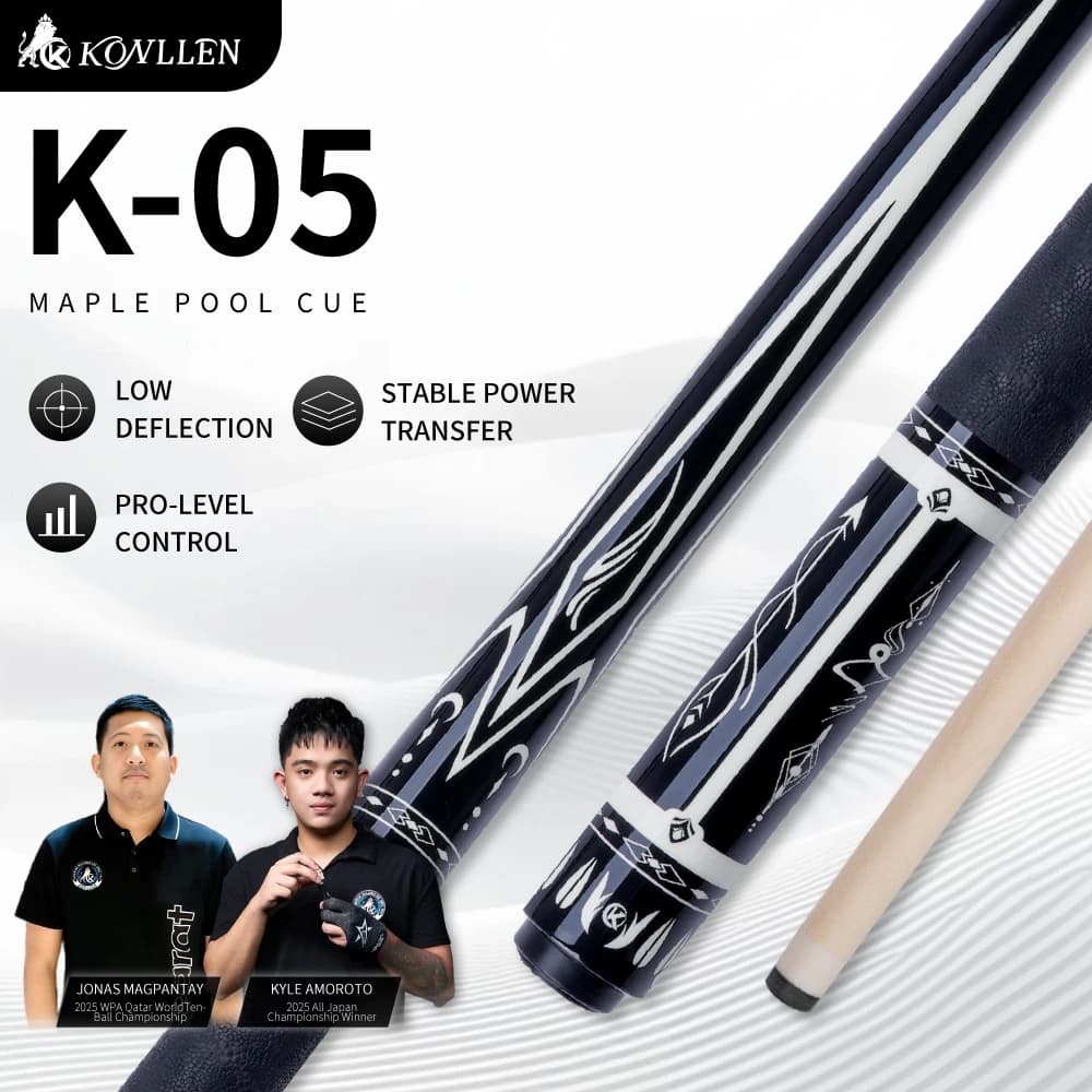Stecca da Biliardo KONLLEN Serie K-05 in Acero per Adulti - Con Asta a Bassa Deflessione, Giunto in Lega di Titanio 3/8x8 e Punta da 12mm