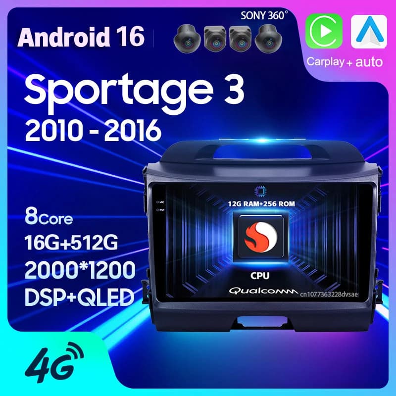Android 16 Carplay Auto For Kia Sportage 3 SL 2010 2011 2012 - 2016 Car Radio Head Unit Navigation WIFI+4G BT DSP Video Player