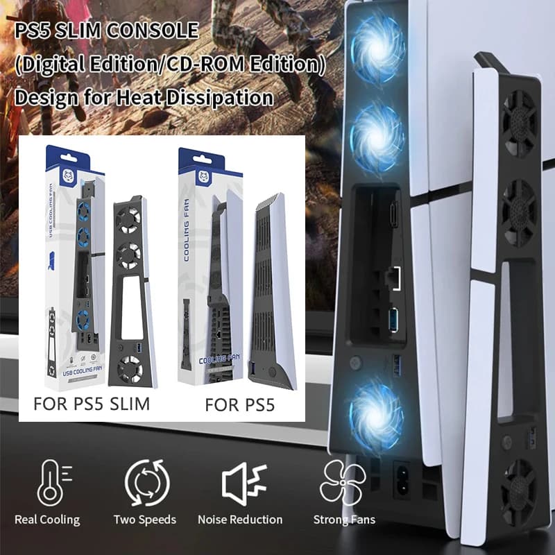 Ventola di raffreddamento con luce RGB per console PS5 Slim con 3 ventole Porta USB 3.0 Sistema di raffreddamento silenzioso per accessori da gioco Sony PS5 Slim
