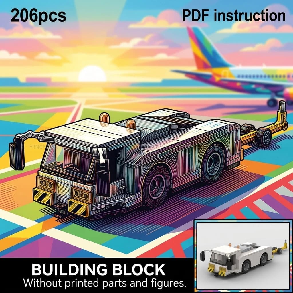 Building Blocks MOC Airport Pushback Tractor Aircraft Tug Car Ground Support Equipment Diorama Display Adult Brick Set 206PCS