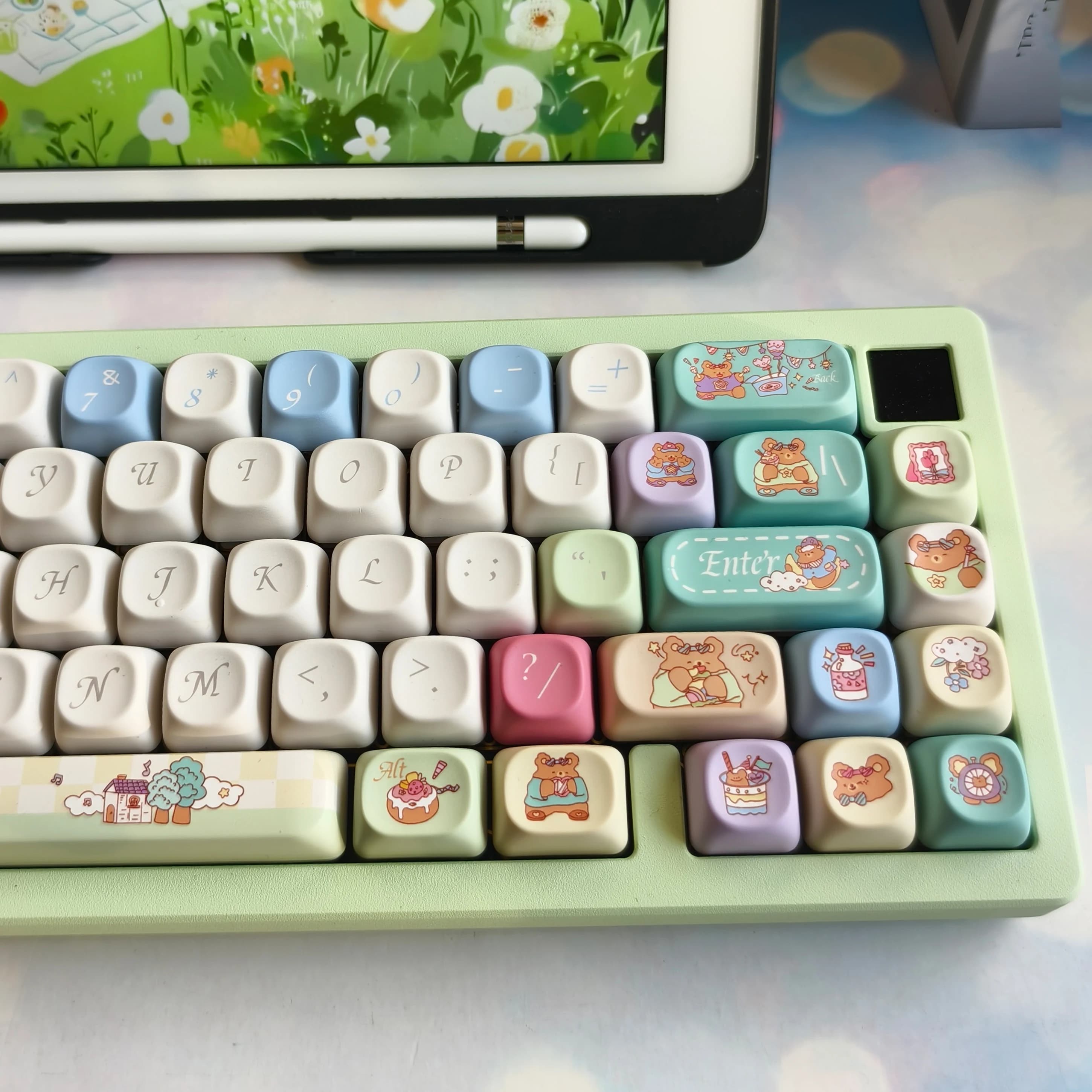 Set di copritasti a tema Little Bear Daydream MOA Copritasti rotondi carini PBT Cherry Profile MX Switch Tastiera meccanica Copritasti personalizzati