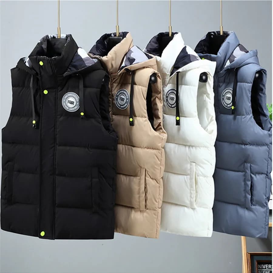 Gilet imbottito in cotone da uomo nero Moda staccabile con cappuccio giacche senza maniche inverno caldo abbigliamento da uomo cappotto spesso maschile taglia grande 5XL